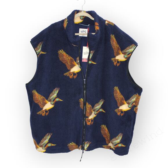 NEW 4XL Tall Woolrich x Target Duck Print Fleece Vest Navy Full-Zip - Picture 2 of 14